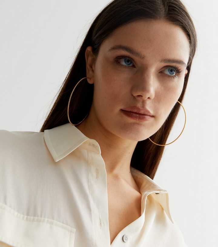 Gold Textured 80mm Hoop Earrings