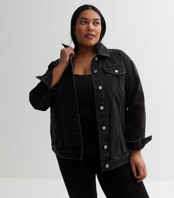 Curves Black Denim Oversized Jacket New Look