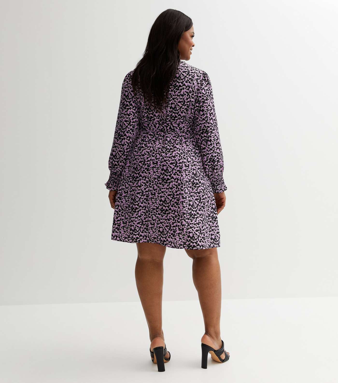 Curves Purple Leopard Print Puff Sleeve Mini Wrap Dress Image 4