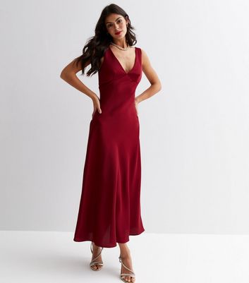 Burgundy silk slip clearance dress