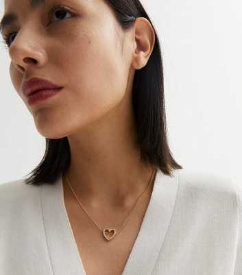 Gold Diamante Open Heart Pendant Necklace