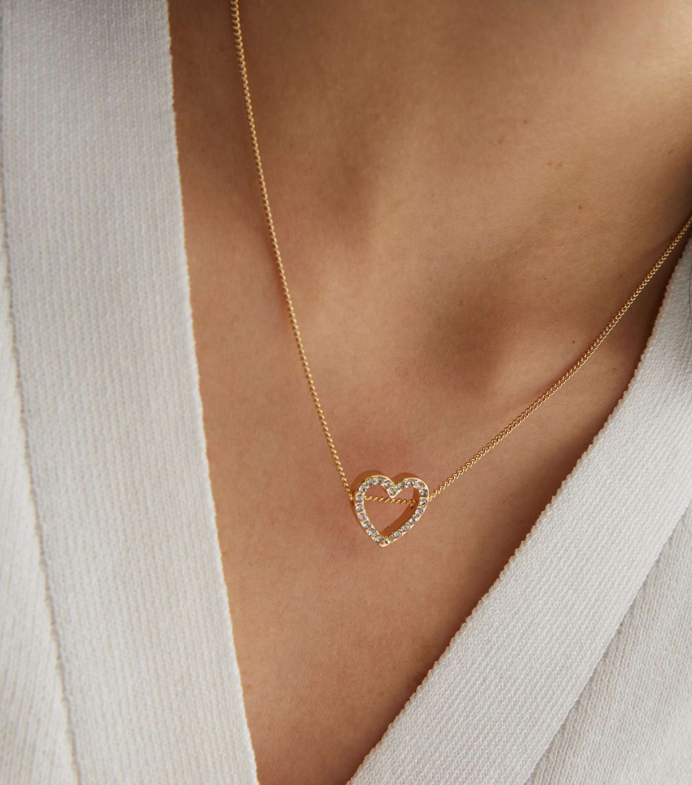 Gold Diamante Open Heart Pendant Necklace Image 2