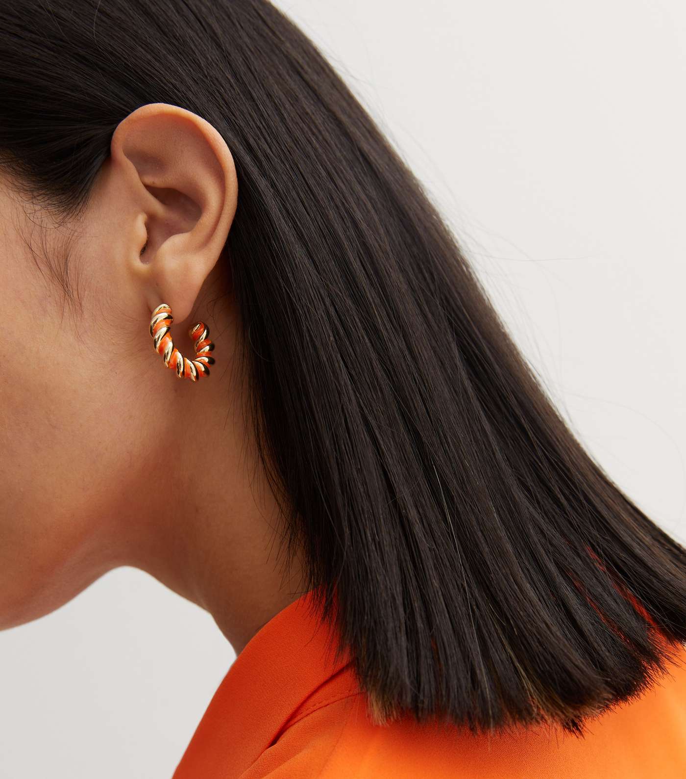 Bright Orange Chunky Twist Hoop Earrings Image 2