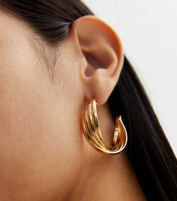 Gold Crossover Hoop Earrings
