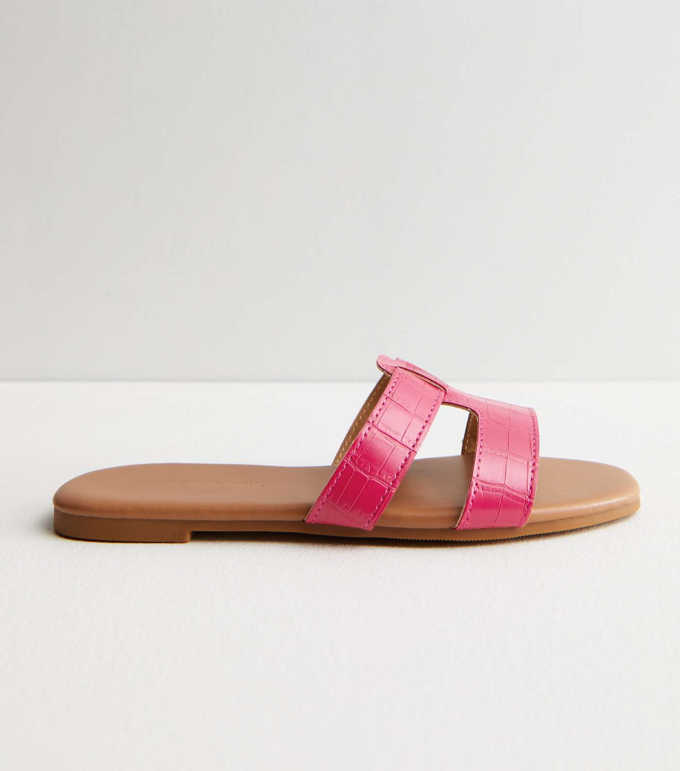 Bright Pink Faux Croc Sliders Image 3