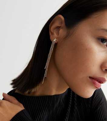 Gold Diamanté Skinny Tassel Earrings