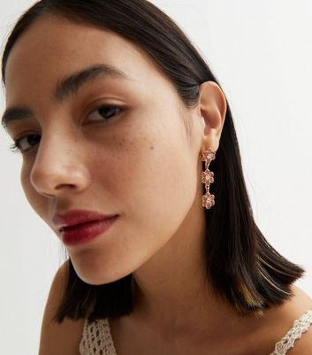 Pink Floral Diamante Drop Earrings New Look