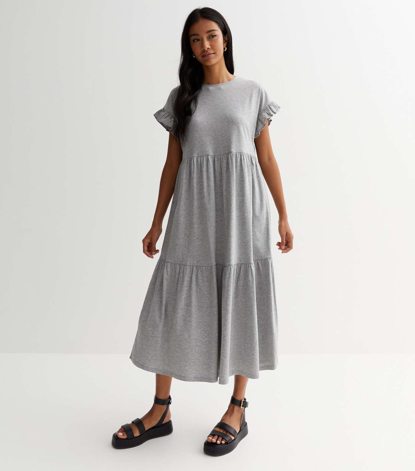 Grey Jersey Frill Sleeve Midaxi Smock Dress Image 2