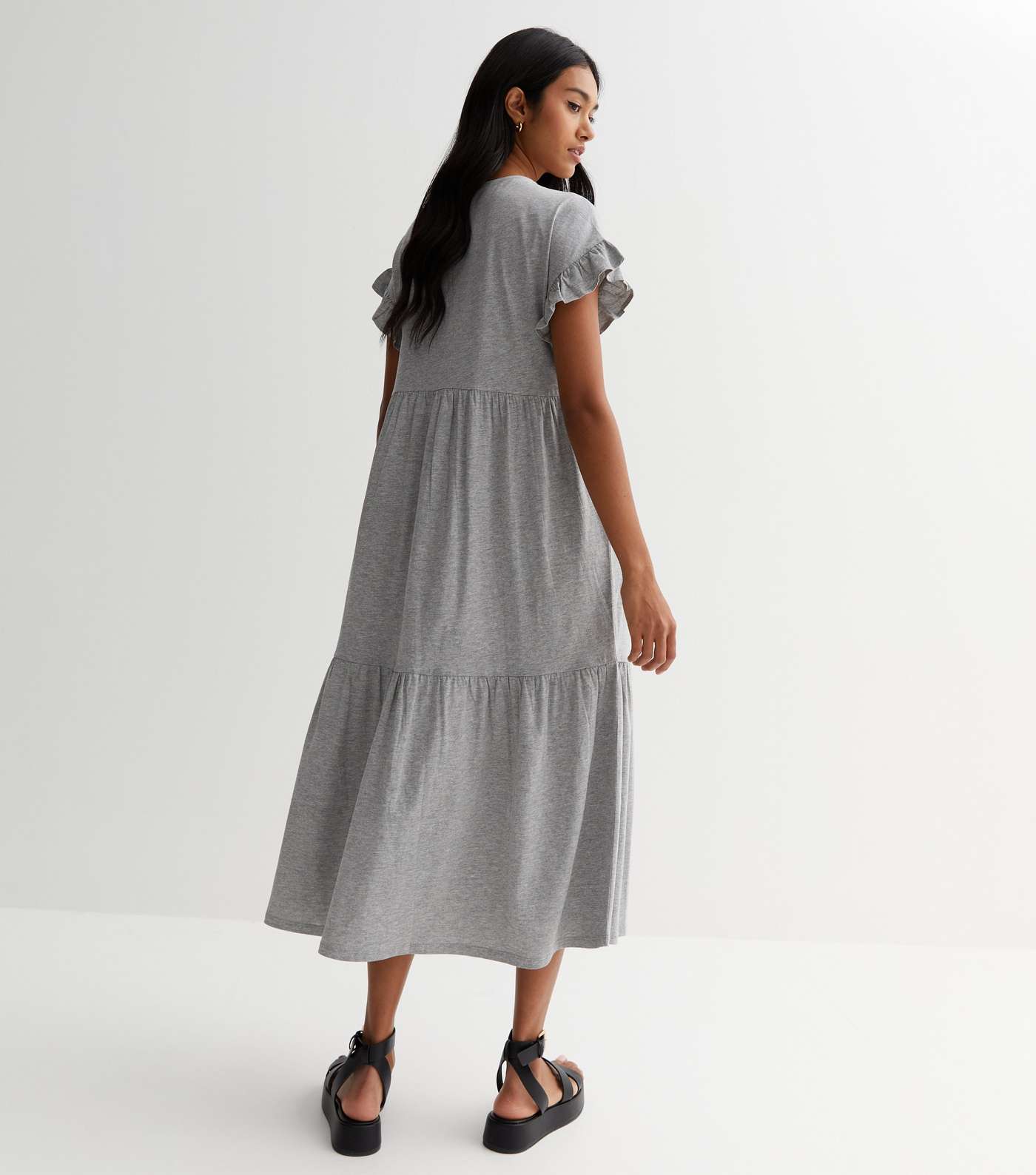 Grey Jersey Frill Sleeve Midaxi Smock Dress Image 4