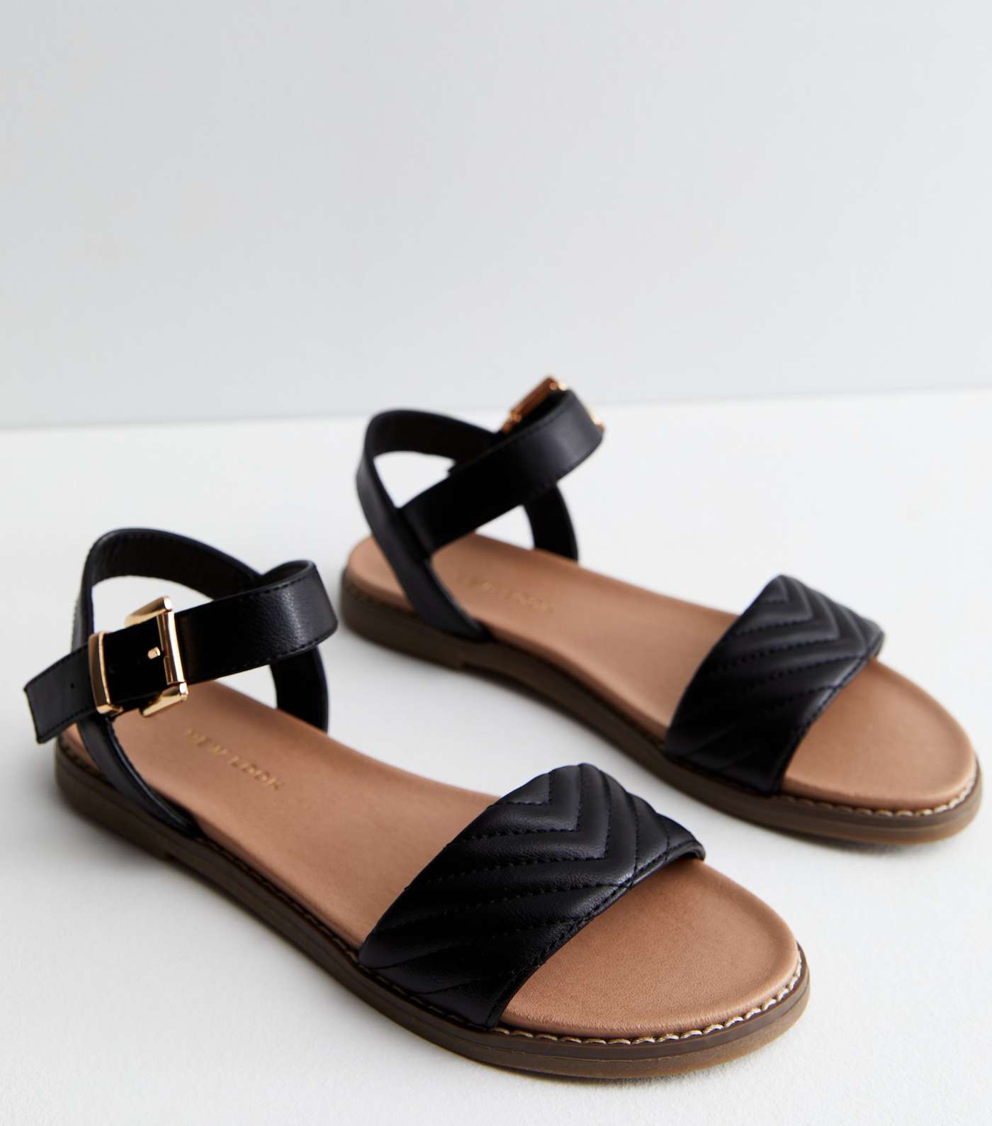 Black Quilted 2 Part Buckle Sandals Image 3