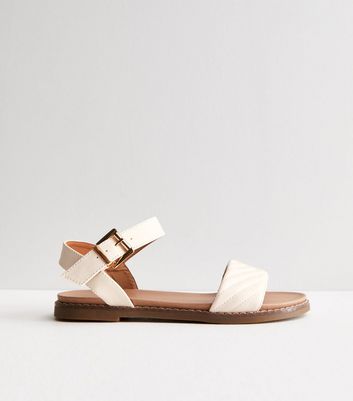 Off White Quilted 2 Part Buckle Sandals New Look