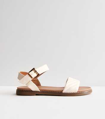 Off White Quilted 2 Part Buckle Sandals