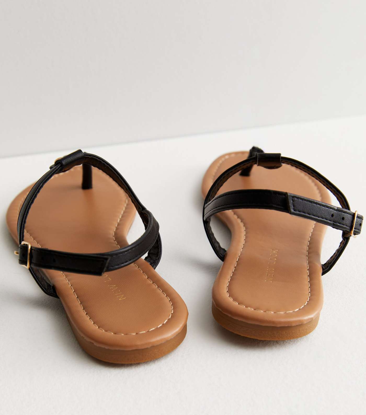 Black Leather-Look Plaited Toe Post Sandals Image 4