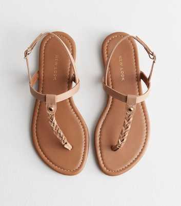 Pale Pink Leather-Look Plaited Toe Post Sandals