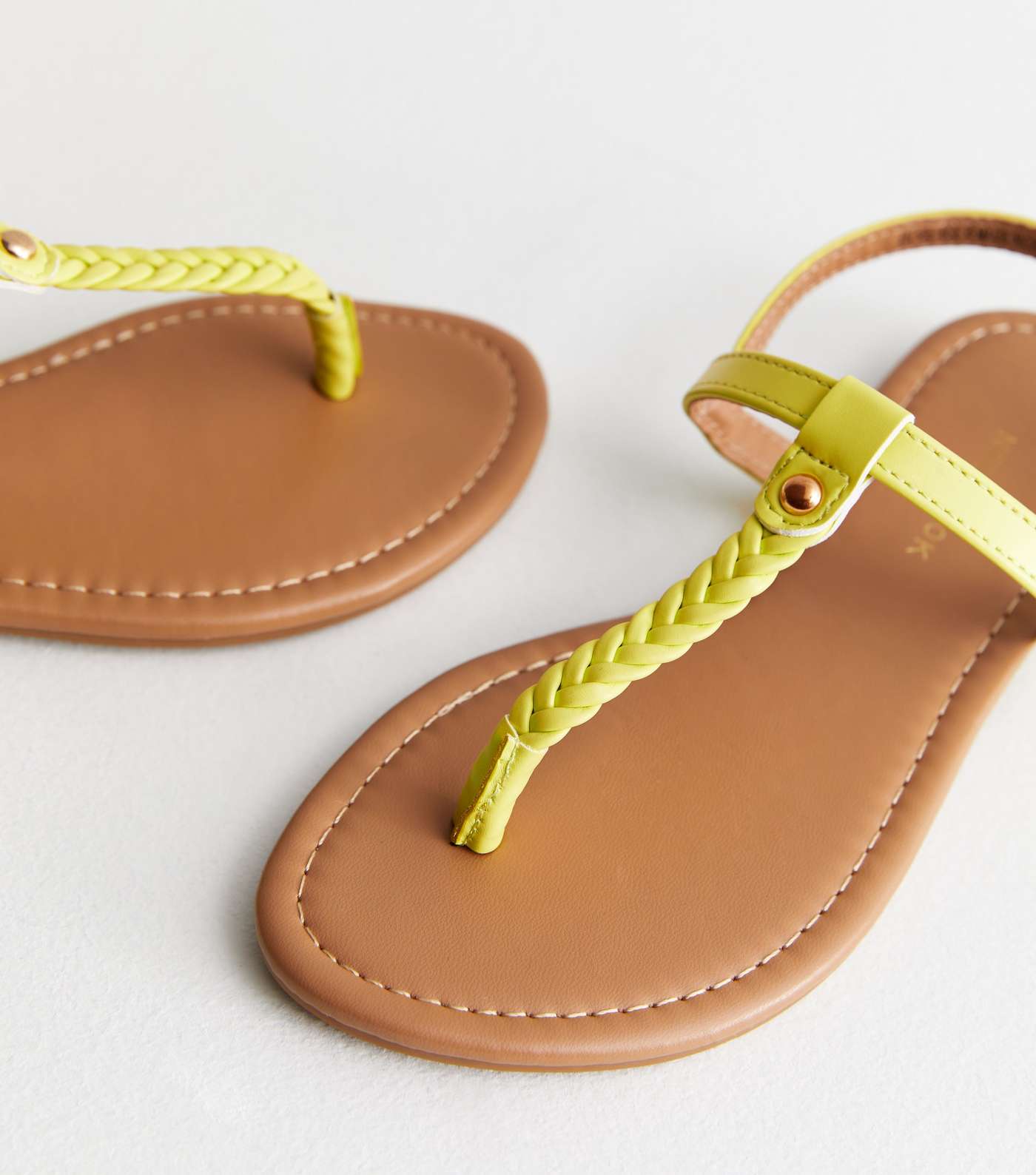Yellow Leather-Look Plaited Toe Post Sandals Image 4