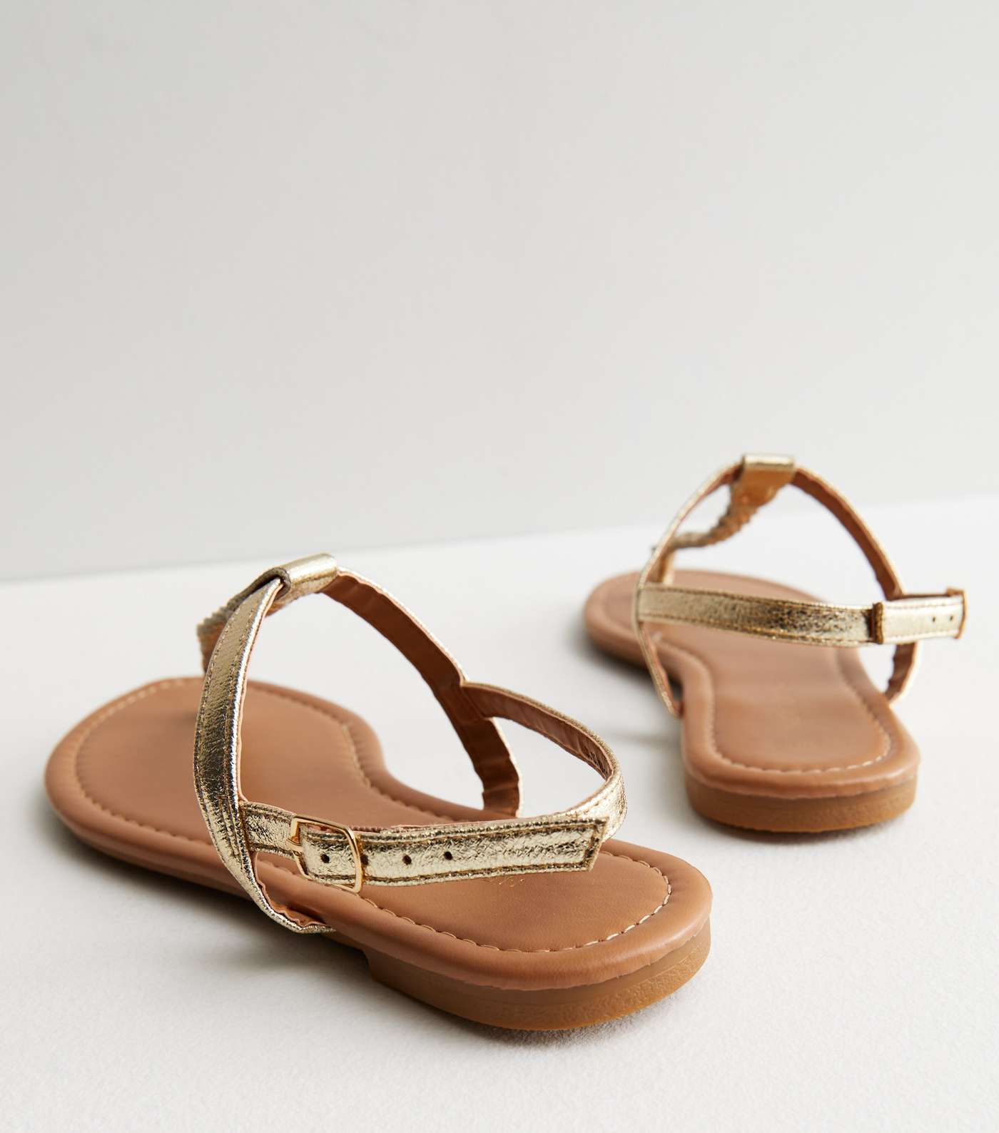 Gold Leather-Look Plaited Toe Post Sandals Image 4