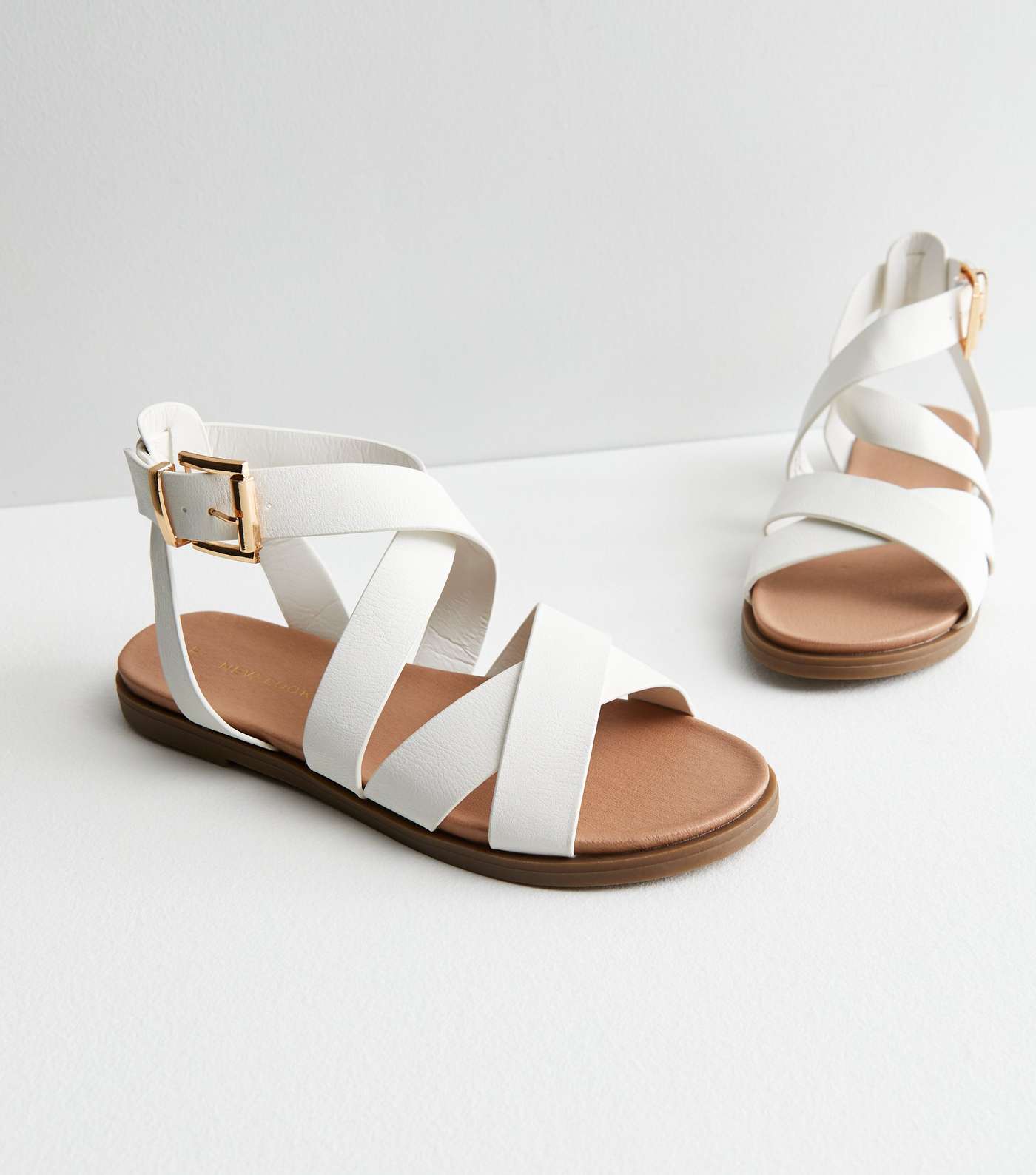 White Leather-Look Strappy Footbed Sandals Image 3