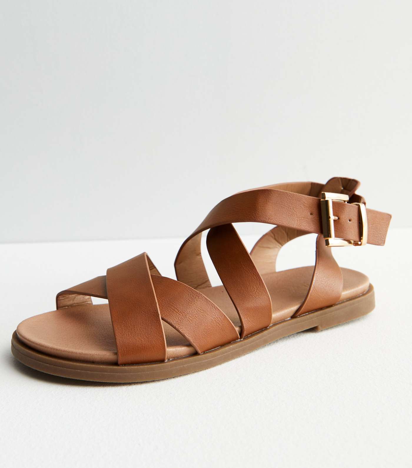 Tan Leather-Look Strappy Footbed Sandals Image 3