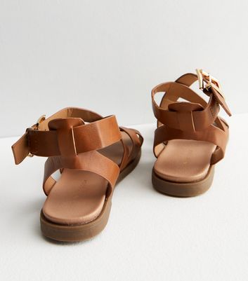 Tan Leather Look Strappy Footbed Sandals New Look