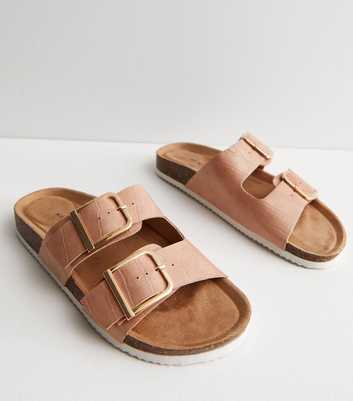 Pink Double Buckle Strap Footbed Sliders