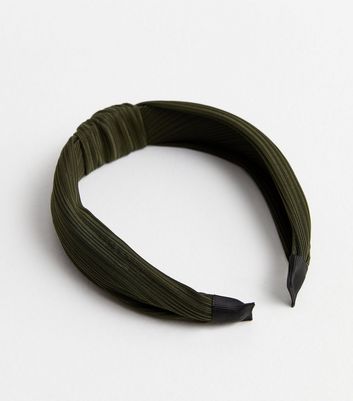 Dark Green Ribbed Knot Headband New Look