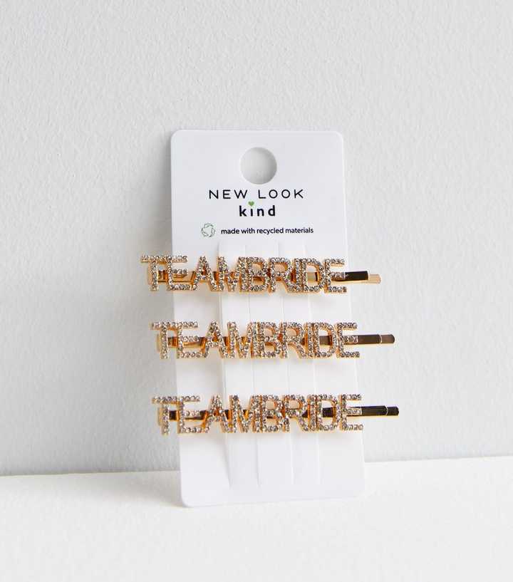 3 Pack Gold Diamanté Team Bride Hair Slides