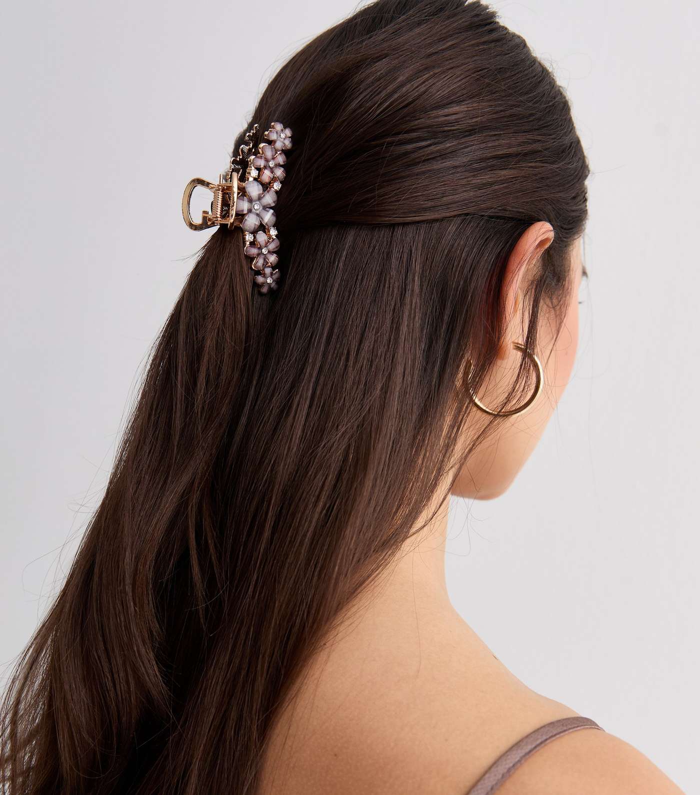 Grey Metal Diamanté Flower Hair Claw Clip