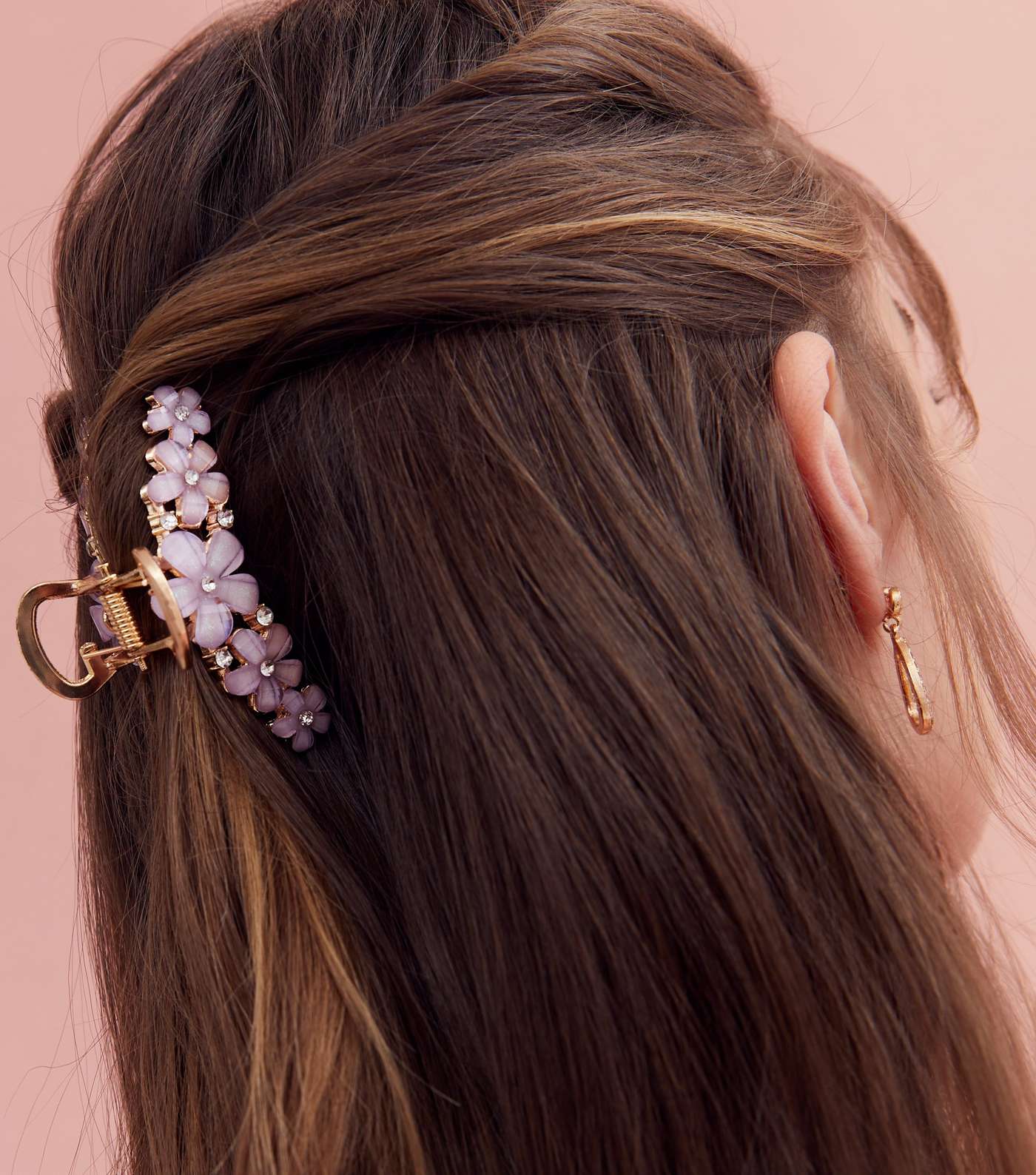 Pink Metal Diamanté Flower Hair Claw Clip