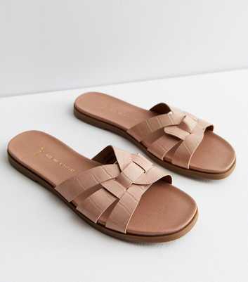 Wide Fit Cream Cross Strap Sliders