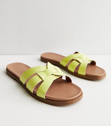 Wide Fit Yellow Cross Strap Sliders New Look