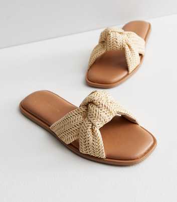 Wide Fit Off White Woven Knot Sliders