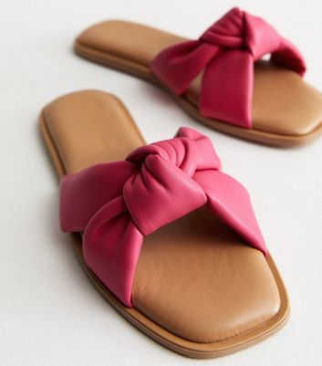 Wide Fit Bright Pink Knot Sliders New Look