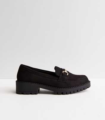 Black Suedette Chunky Buckle Front Loafers