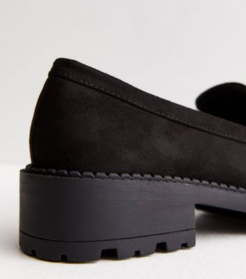 Black Suedette Chunky Buckle Front Loafers New Look Vegan