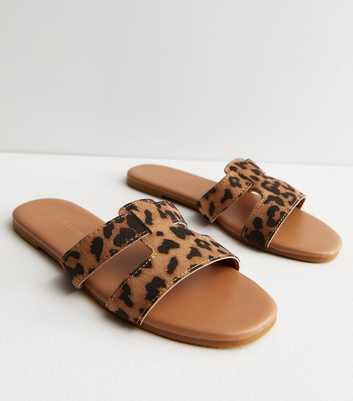 Stone Leopard Print Suedette Mule Sliders