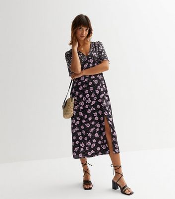 Floral polka dot mix midi clearance dress