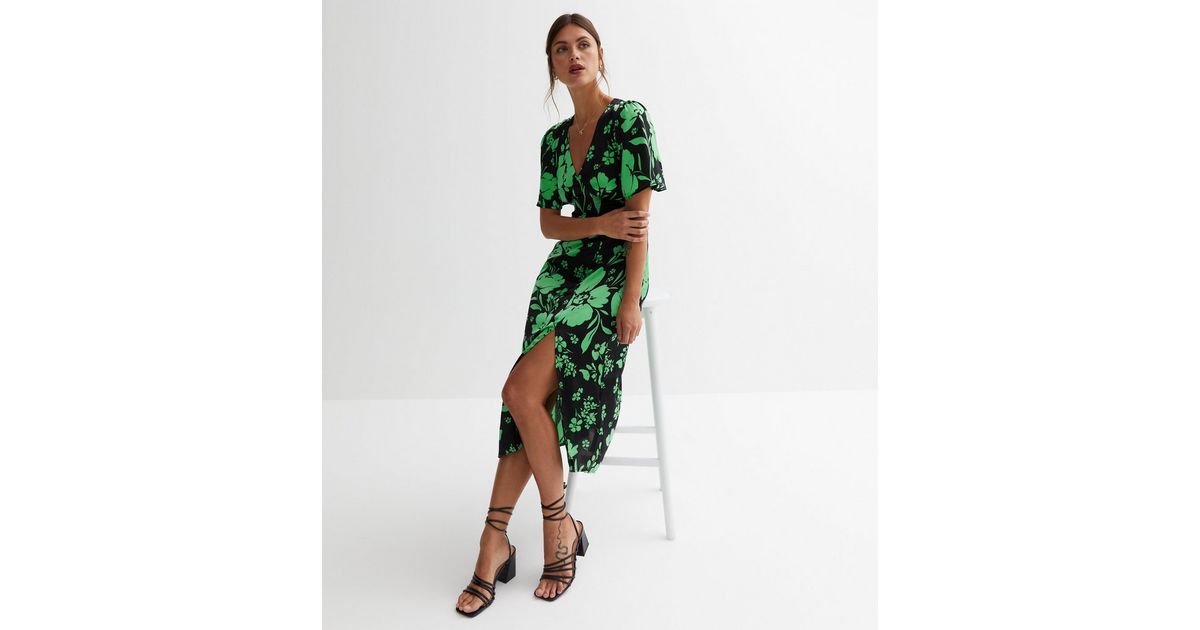 Park Avenue Flutter Sleeve Midi Dress Abstract Green