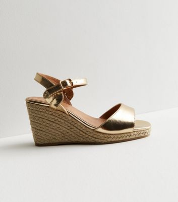 Extra Wide Fit Gold Espadrille Wedge Heel Sandals New Look