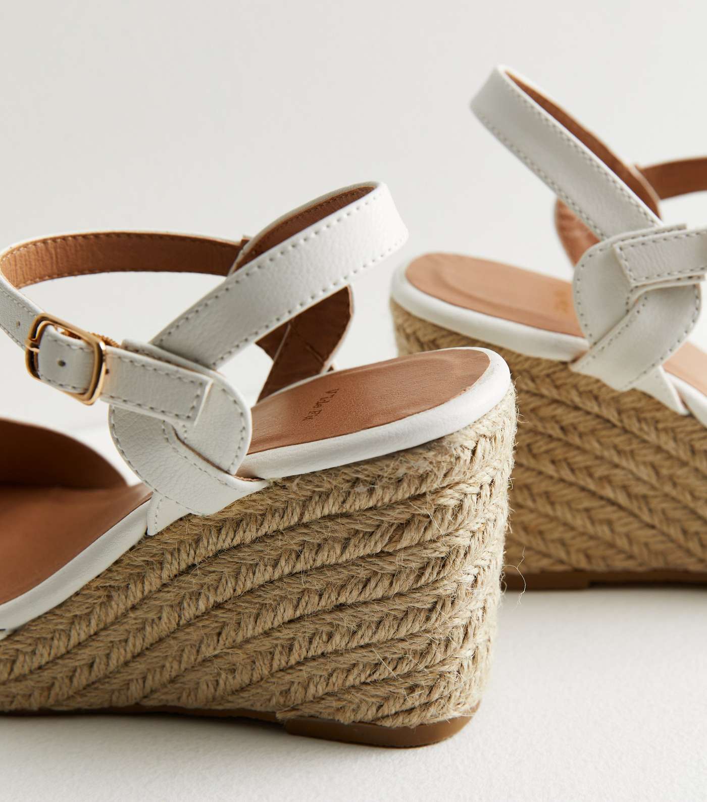 Wide Fit White Leather-Look Espadrille Wedge Sandals Image 4