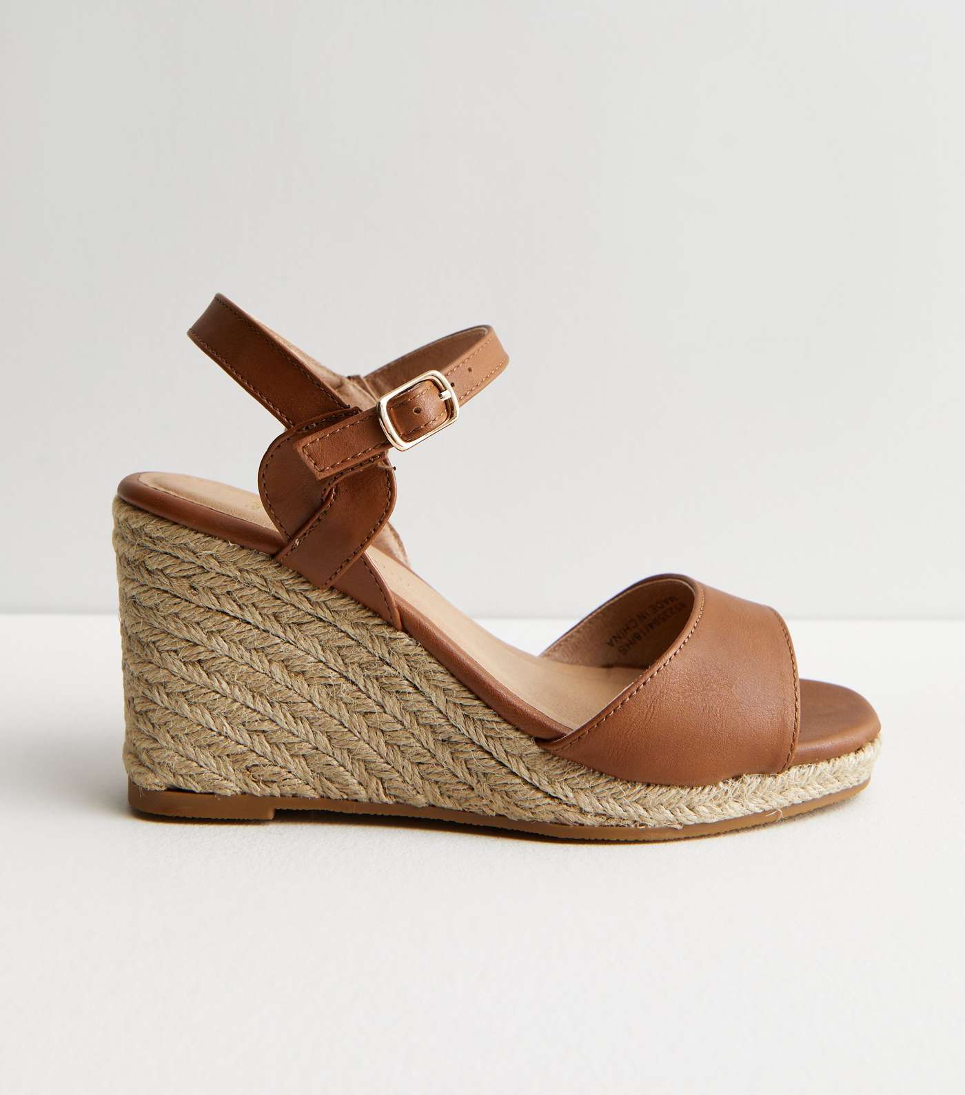 Wide Fit Tan Leather-Look Espadrille Wedge Sandals Image 3