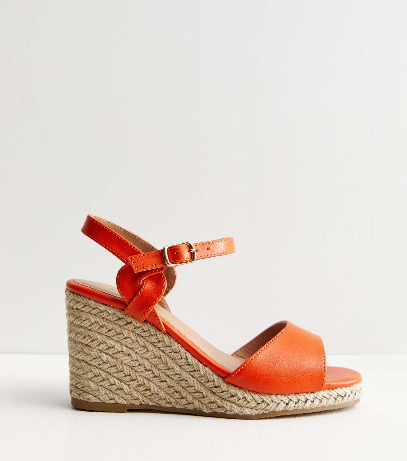 Wide Fit Bright Orange Leather-Look Espadrille Wedge Sandals