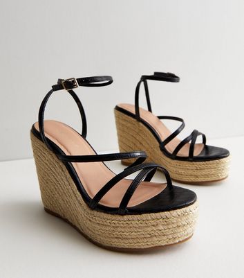 Toms - Womens Black Canvas Strappy Wedges Shoes