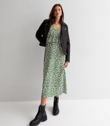 Green ditsy floral sales dress new look