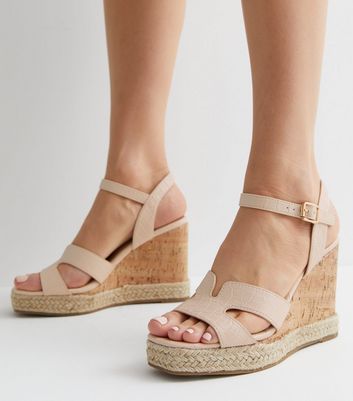 Off White Faux Croc Espadrille Trim Wedge Heel Sandals New Look