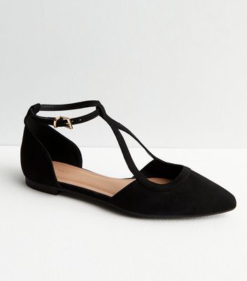 Womens black t hot sale bar flat shoes