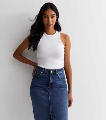 White Ribbed Racer Vest