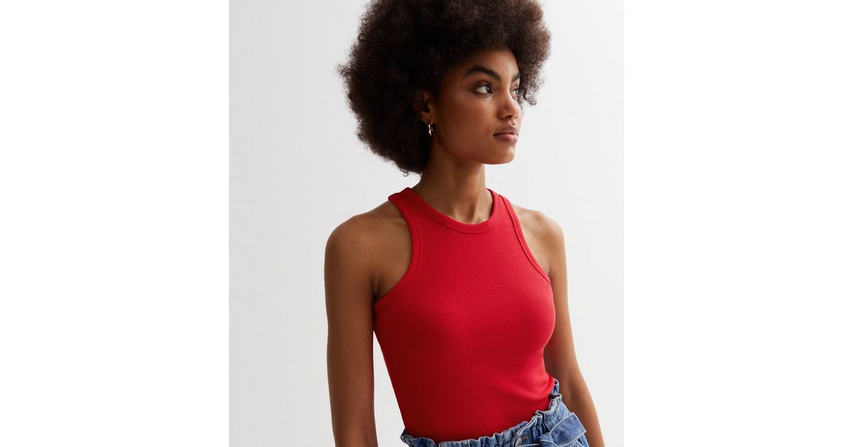 Women's Red Ribbed Vest Top
