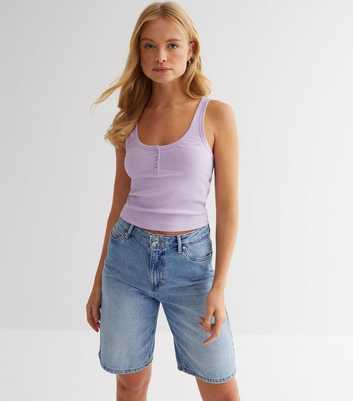 Lilac Ribbed Jersey Popper Front Crop Vest