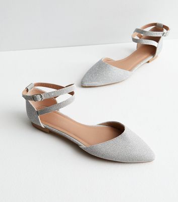 Silver Glitter 2 Part Strappy Ballerina Pumps
