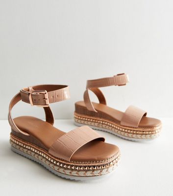 Faux leather 2024 espadrille sandals